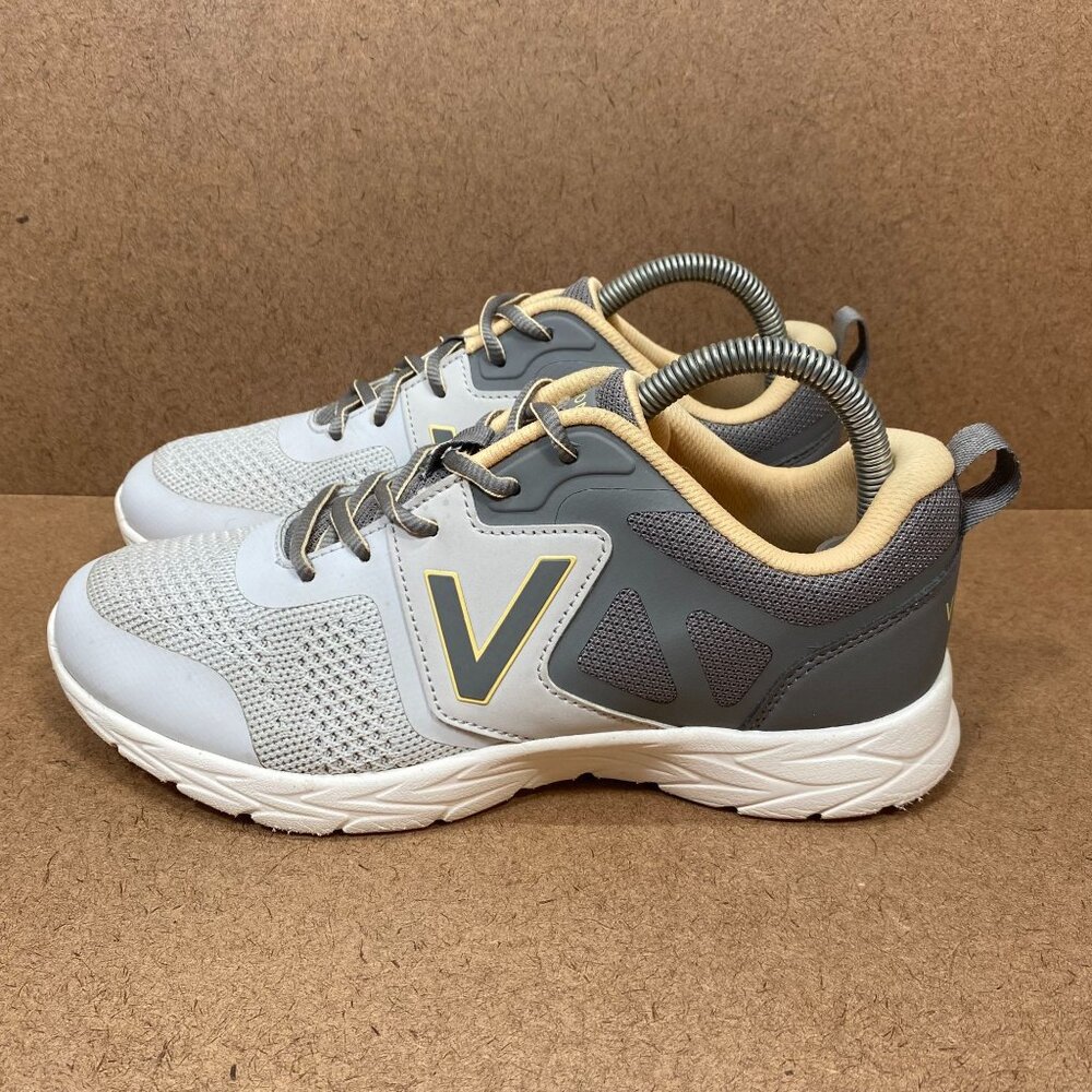 Vionic Womens Energy Sneakers Gray Yellow Mesh Lightweight Comfort Shoes Size 8